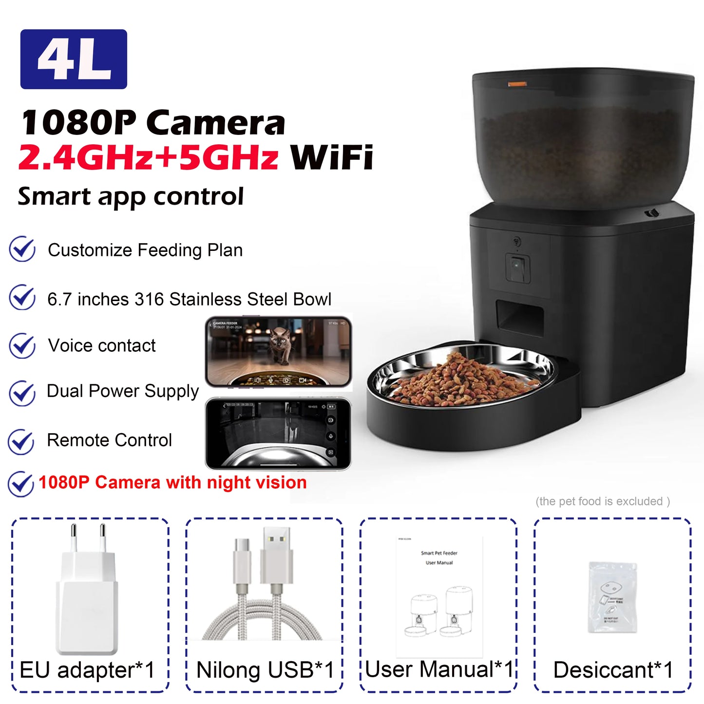 Automatic Cat & Dog Feeder – 8L with HD Camera & Tuya App