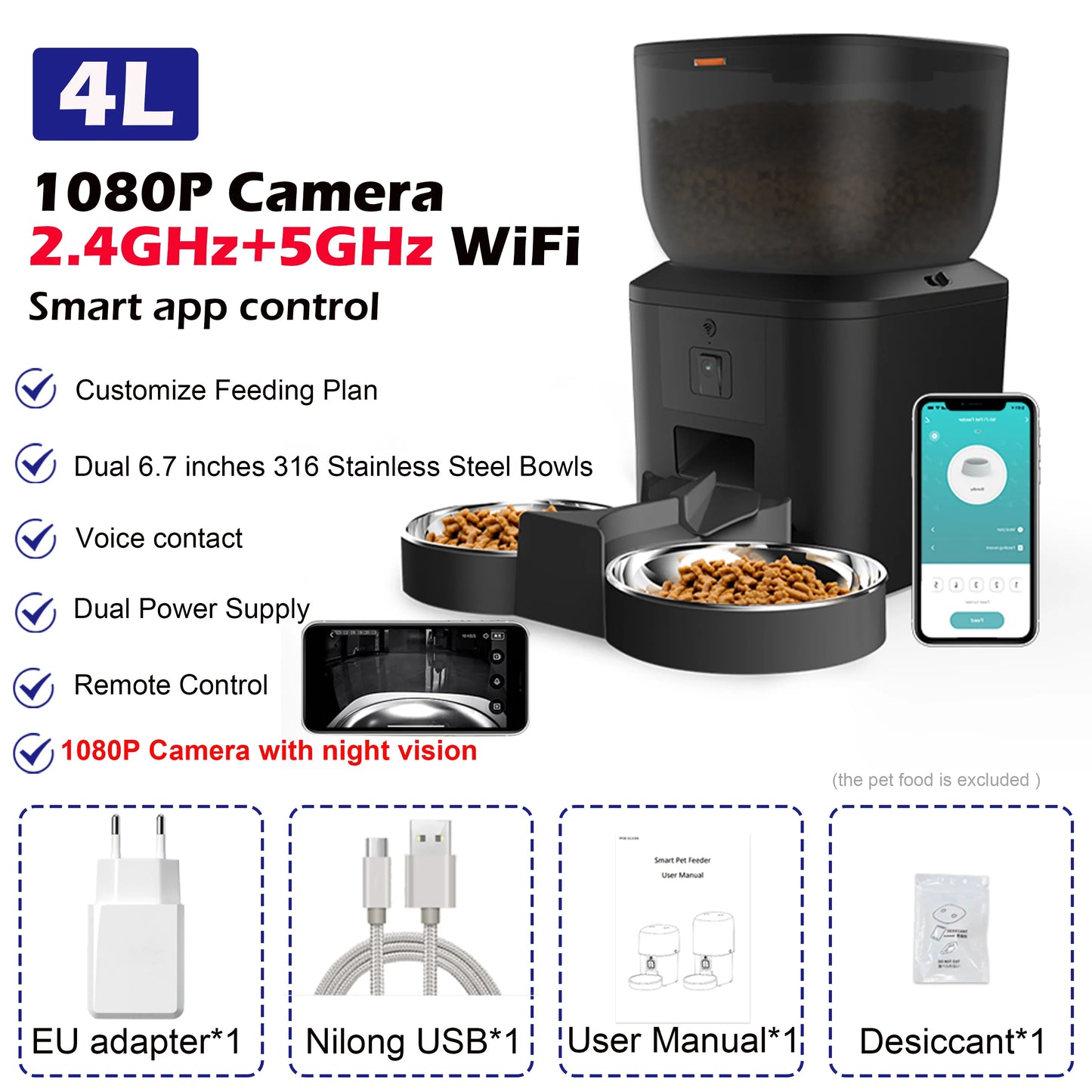 Automatic Cat & Dog Feeder – 8L with HD Camera & Tuya App
