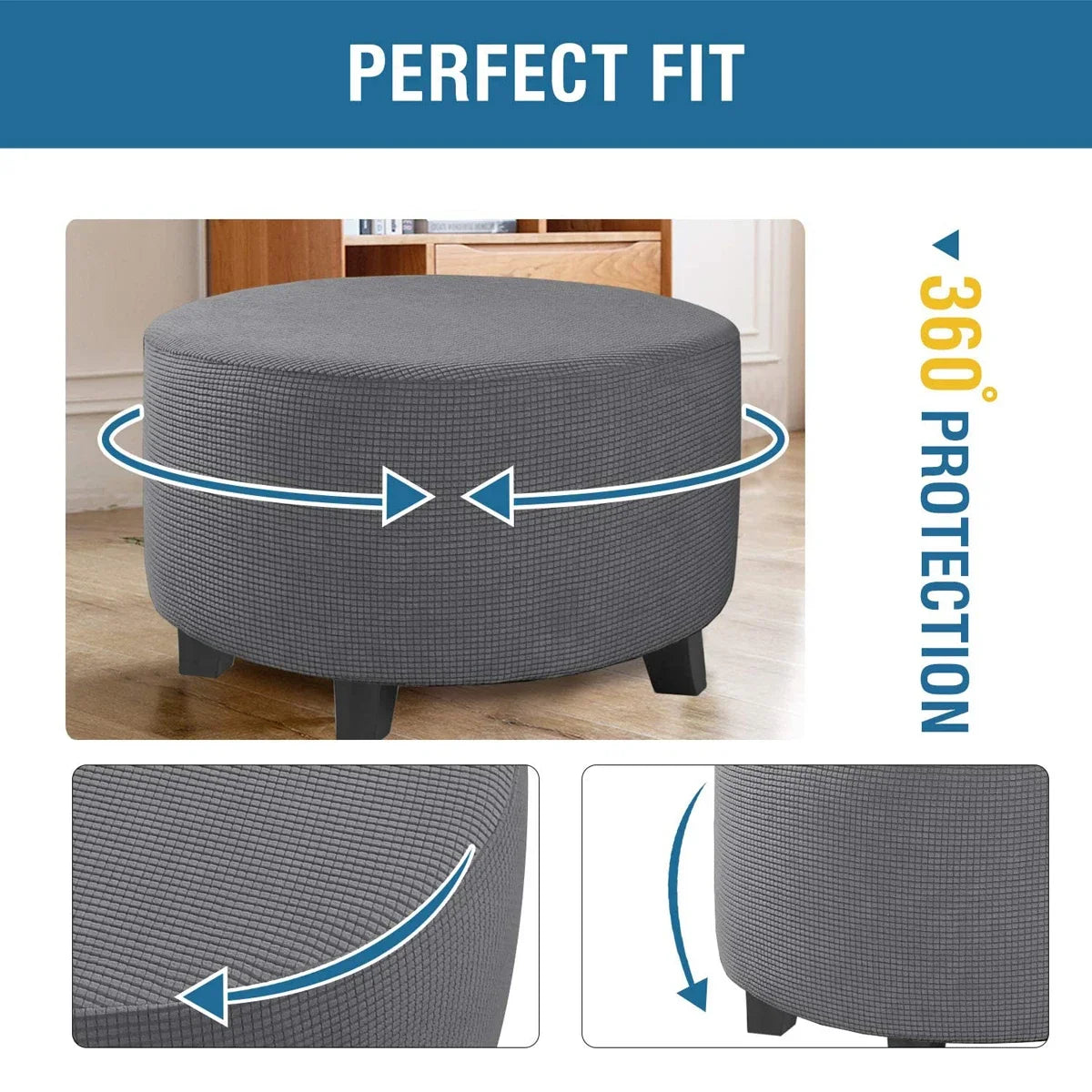 Stretchy Round Ottoman Slipcover – Durable Furniture Cover