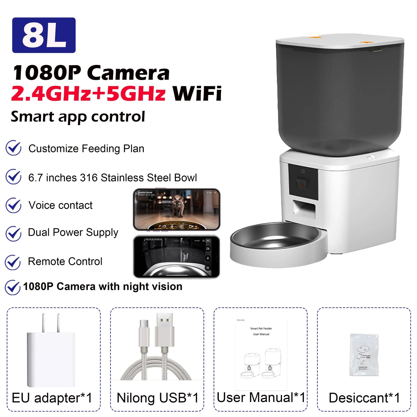 Automatic Cat & Dog Feeder – 8L with HD Camera & Tuya App
