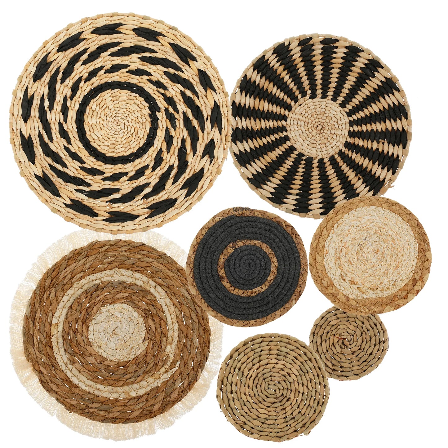 Boho Wall Hanging Basket Decor – 9-Piece Handmade Natural Wall Art for Bedroom & Living Room