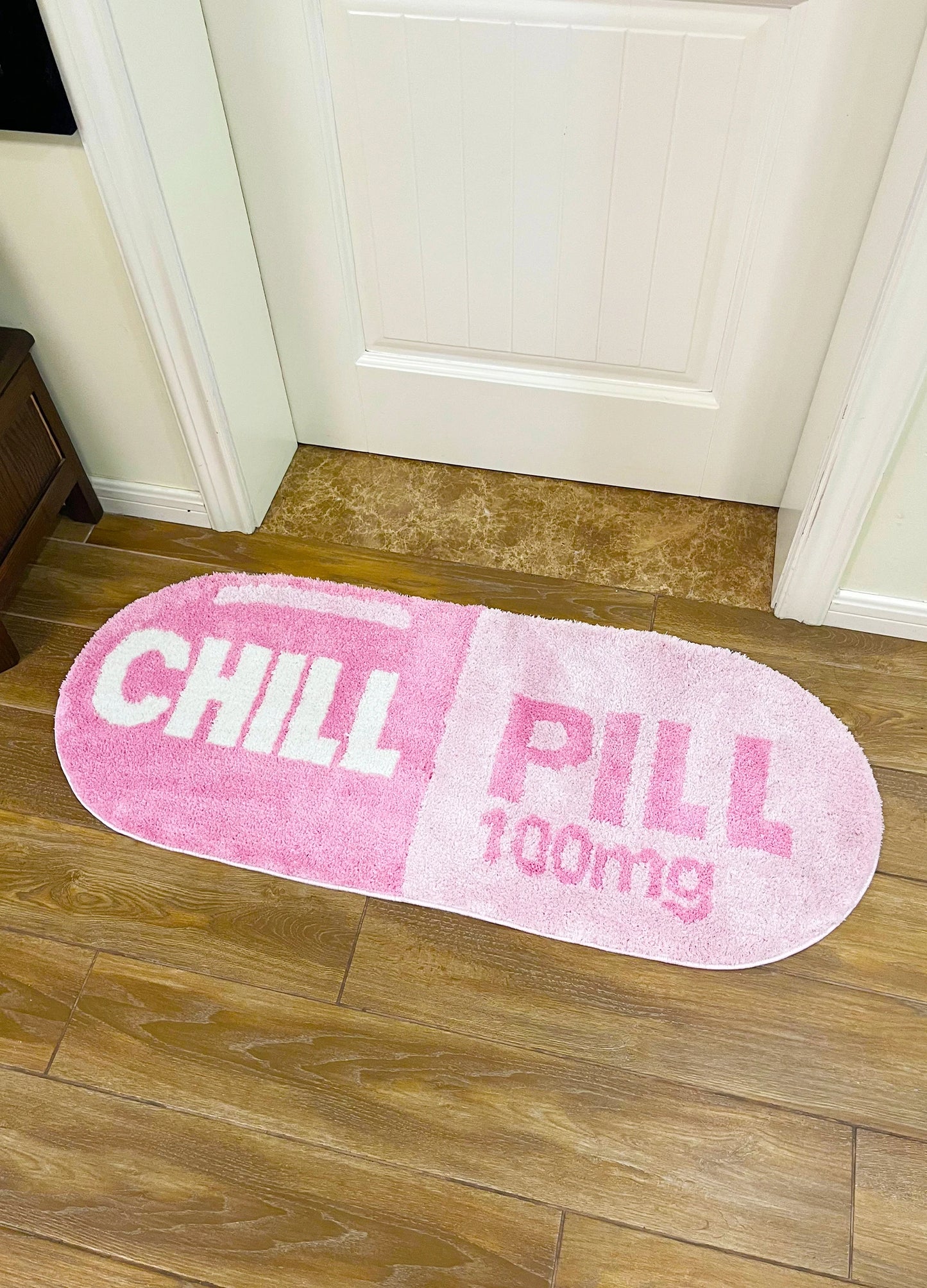 Chill Pill Tufted Rug – Pink Oval Anti-Slip Mat