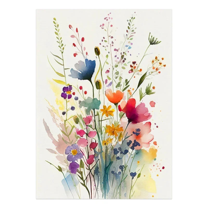 Watercolor Wildflower Poster – Colorful Floral Prints on Canvas for Modern Boho Wall Decor