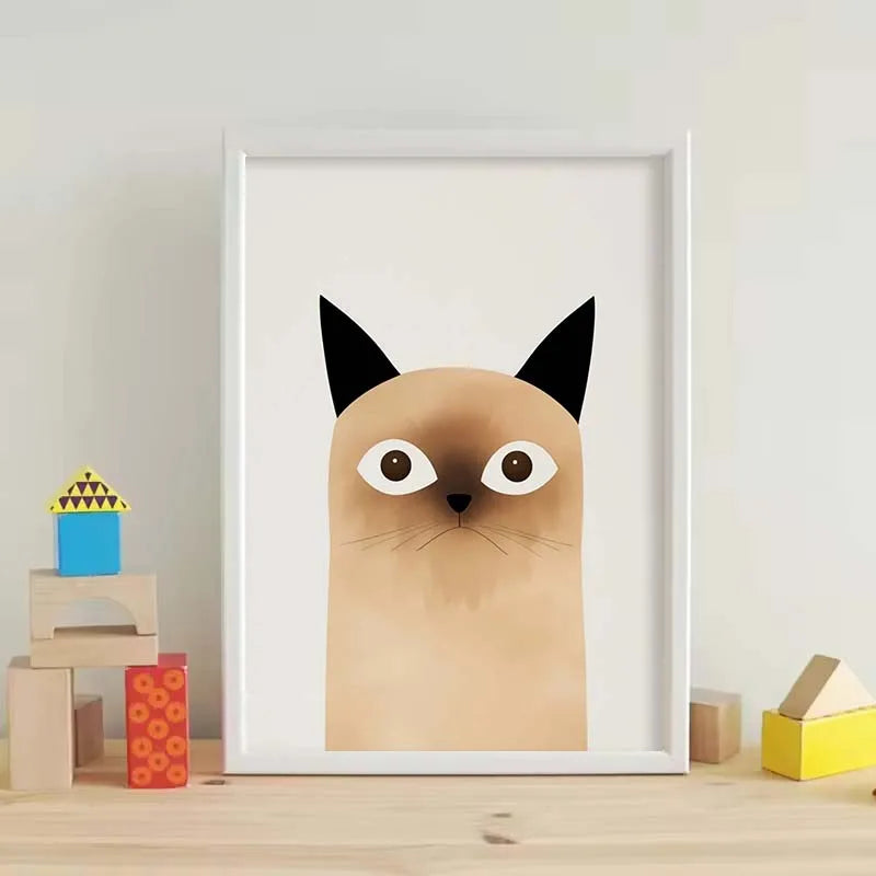 Cartoon Cute Cat Posters – Minimalist Canvas Paintings for Home & Office Decor