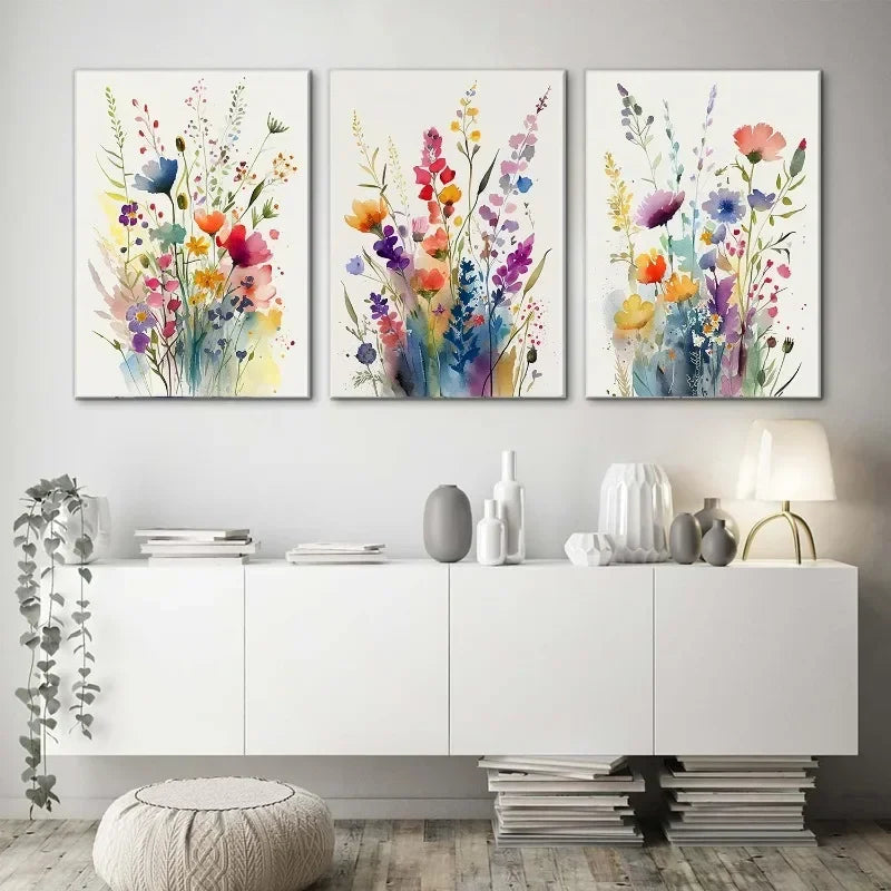Watercolor Wildflower Poster – Colorful Floral Prints on Canvas for Modern Boho Wall Decor