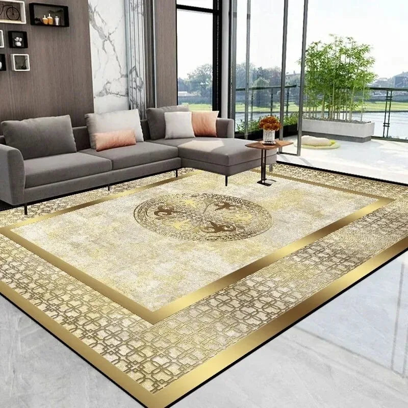 Abstract Gold Rug – Elegant Decor for Living Room
