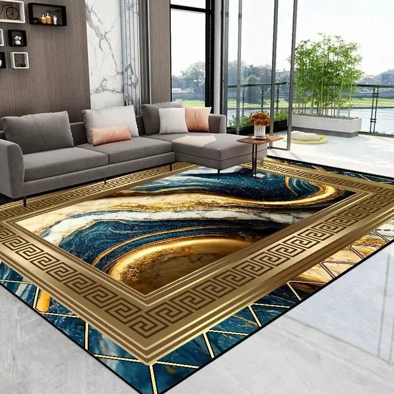 Abstract Gold Rug – Elegant Decor for Living Room