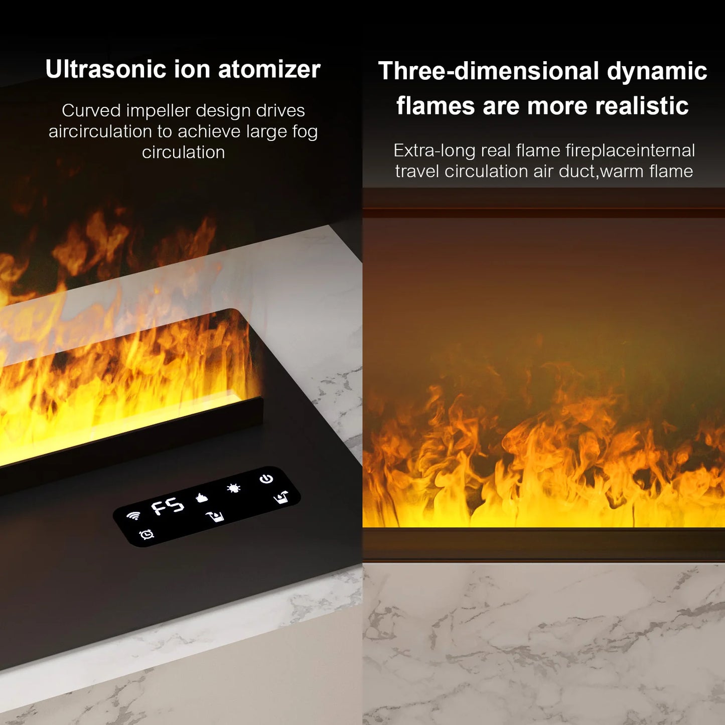 Smart 3D Fireplace Humidifier – LED Flame & Crackling Sound