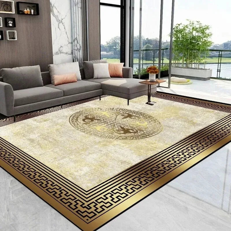 Abstract Gold Rug – Elegant Decor for Living Room