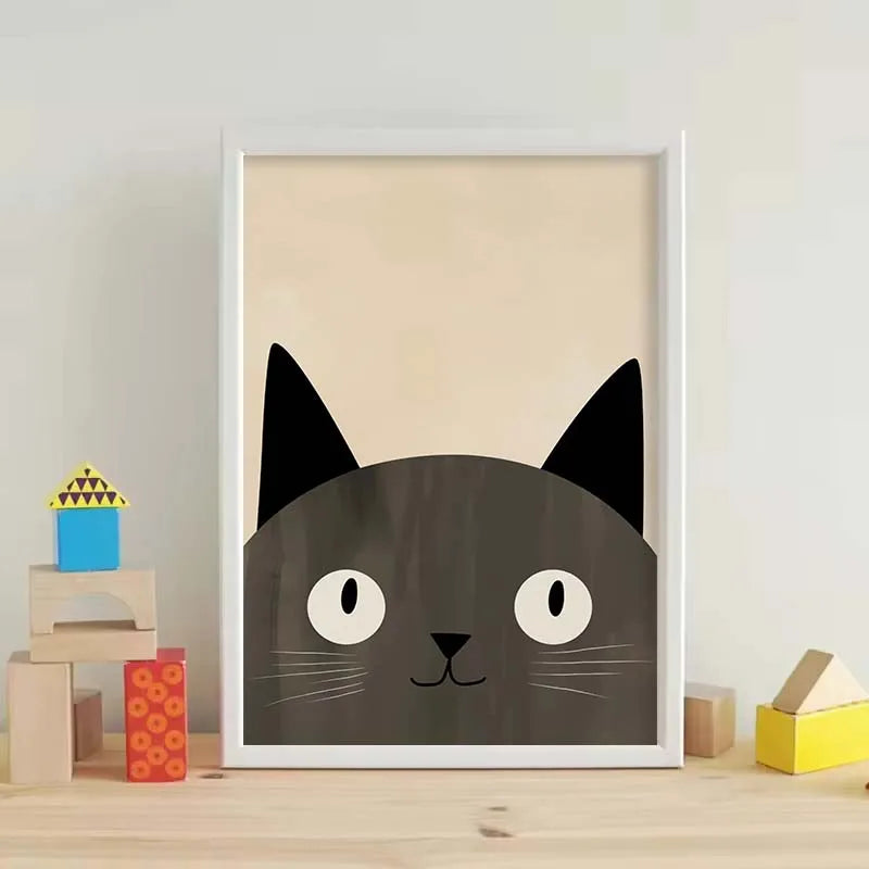 Cartoon Cute Cat Posters – Minimalist Canvas Paintings for Home & Office Decor