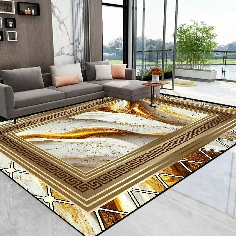Abstract Gold Rug – Elegant Decor for Living Room