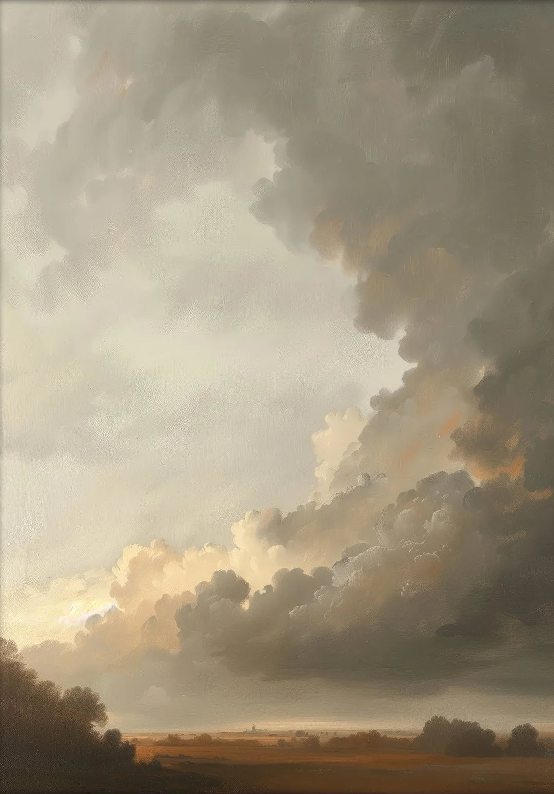 Sky Landscape Canvas Painting – Vintage Clouds and Birds Wall Art Print for Any Room