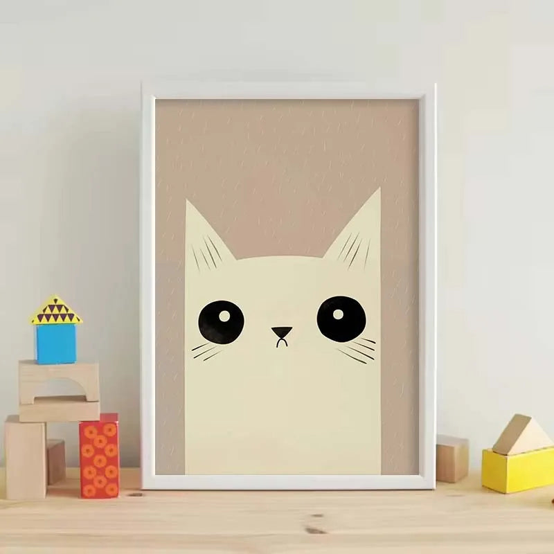 Cartoon Cute Cat Posters – Minimalist Canvas Paintings for Home & Office Decor