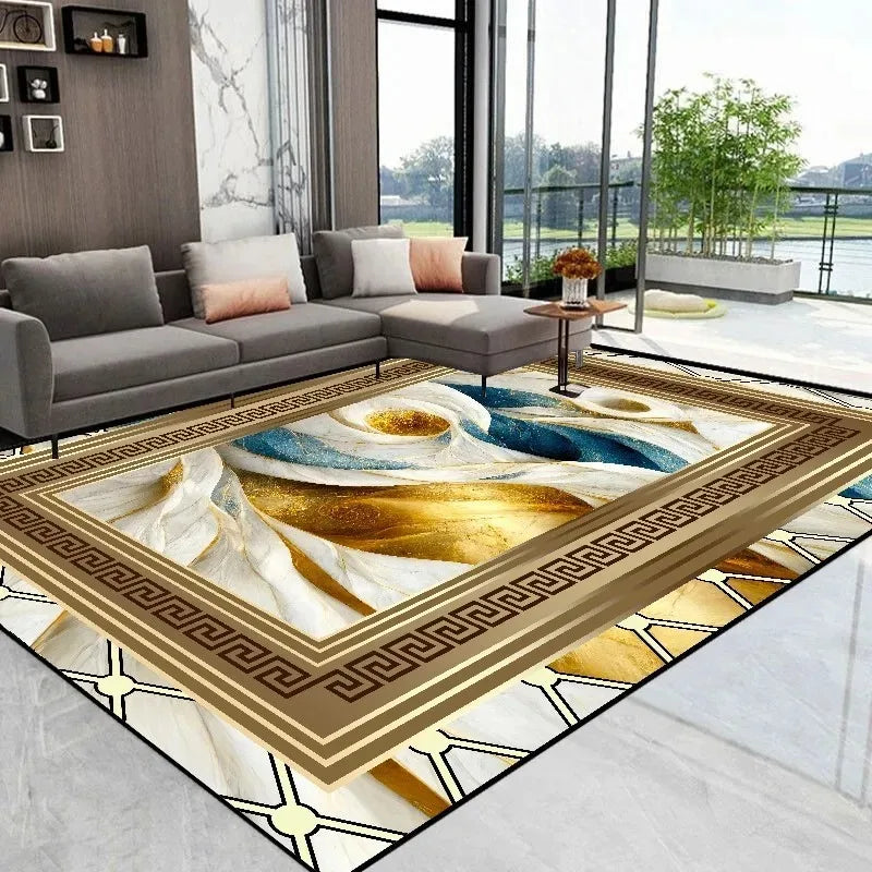 Abstract Gold Rug – Elegant Decor for Living Room
