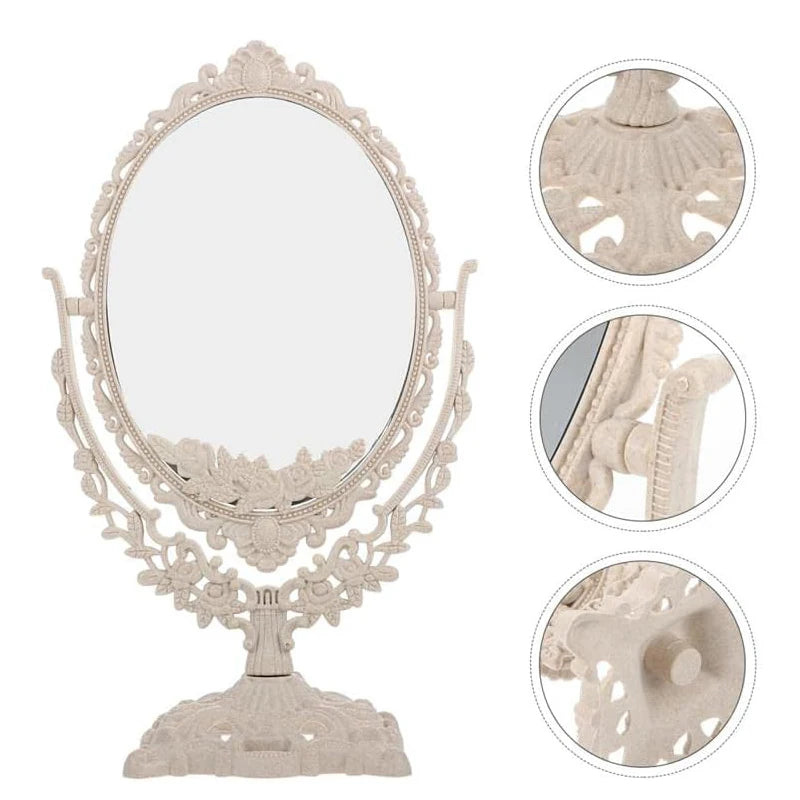 Vintage Oval Vanity Mirror – 360° Rotating Desktop Style