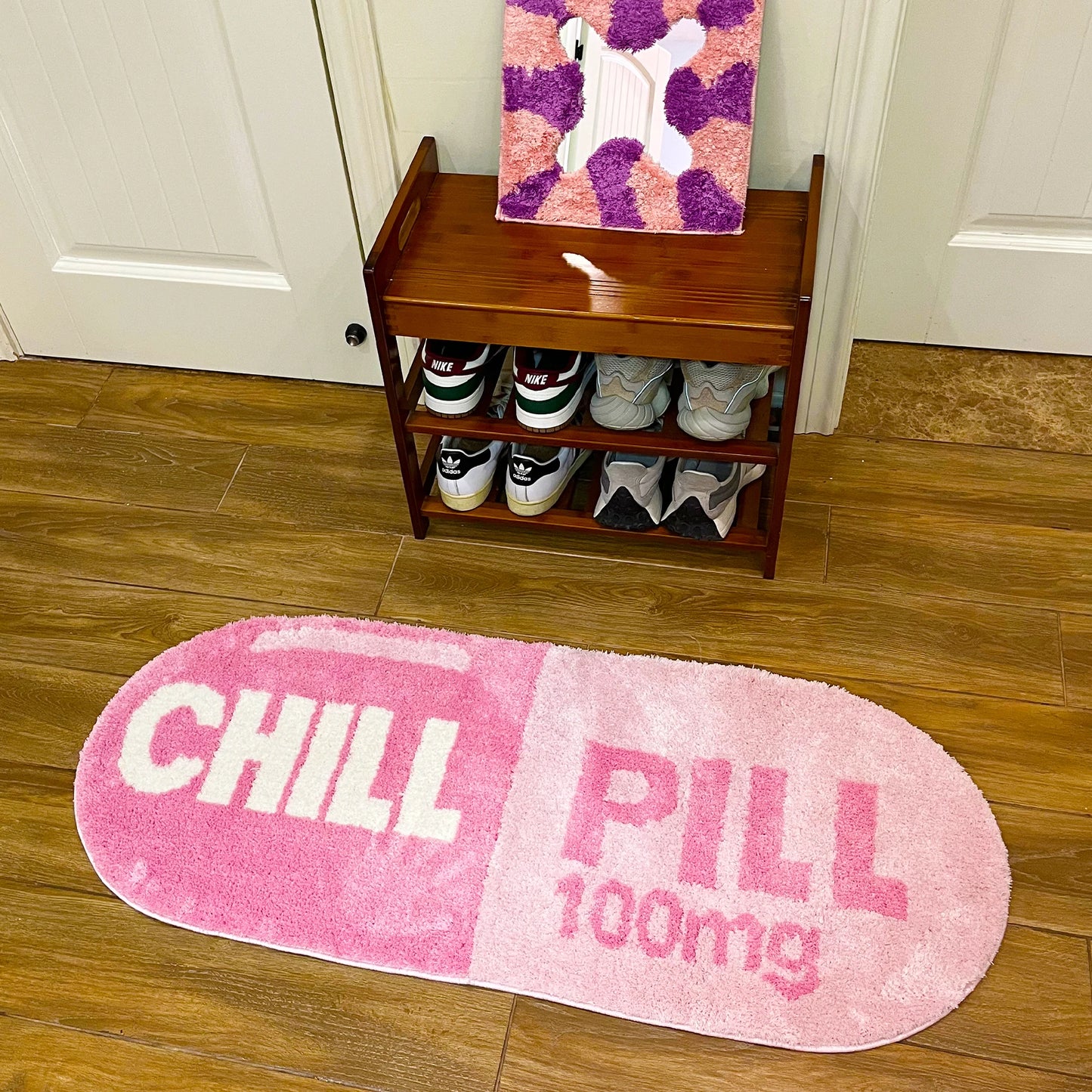 Chill Pill Tufted Rug – Pink Oval Anti-Slip Mat