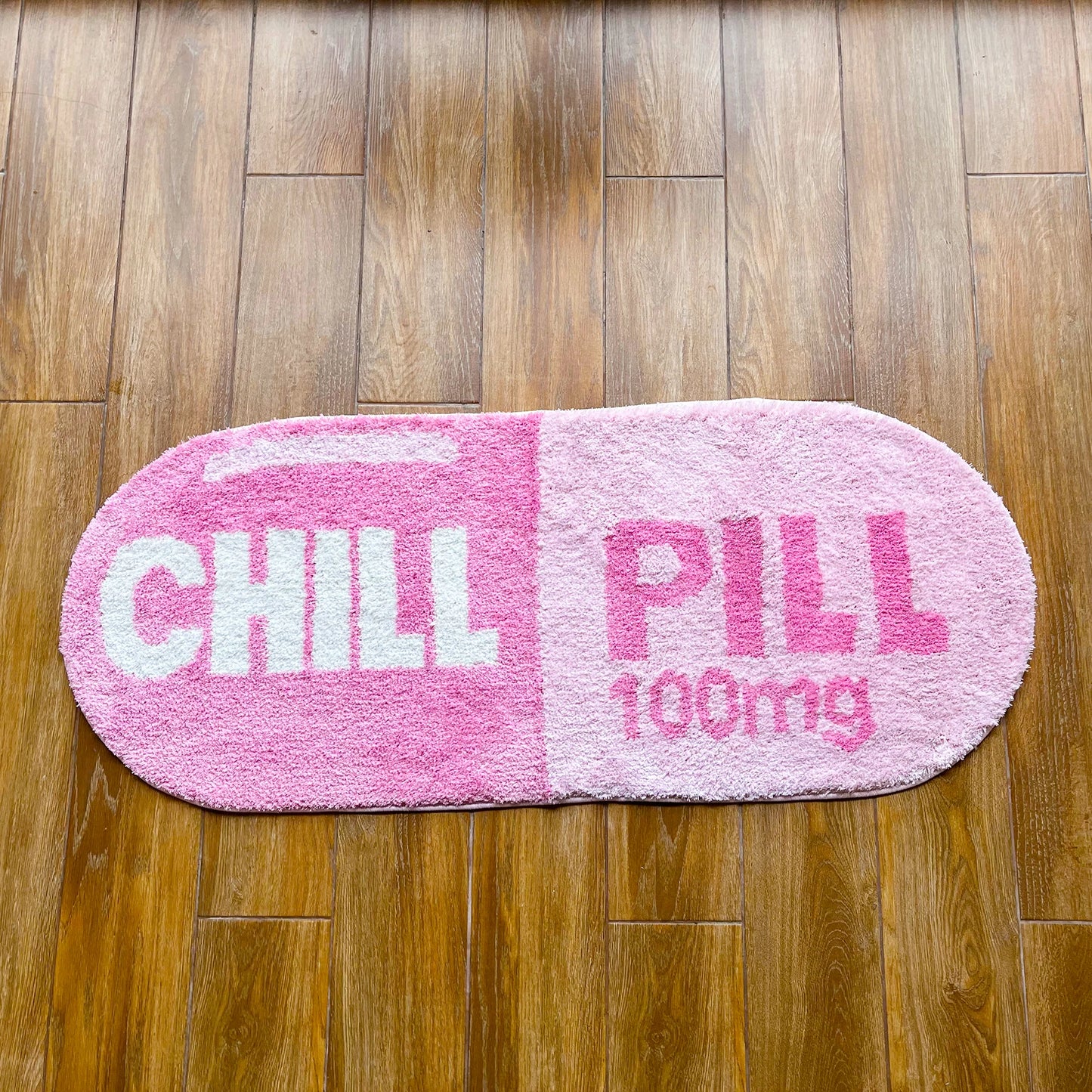Chill Pill Tufted Rug – Pink Oval Anti-Slip Mat