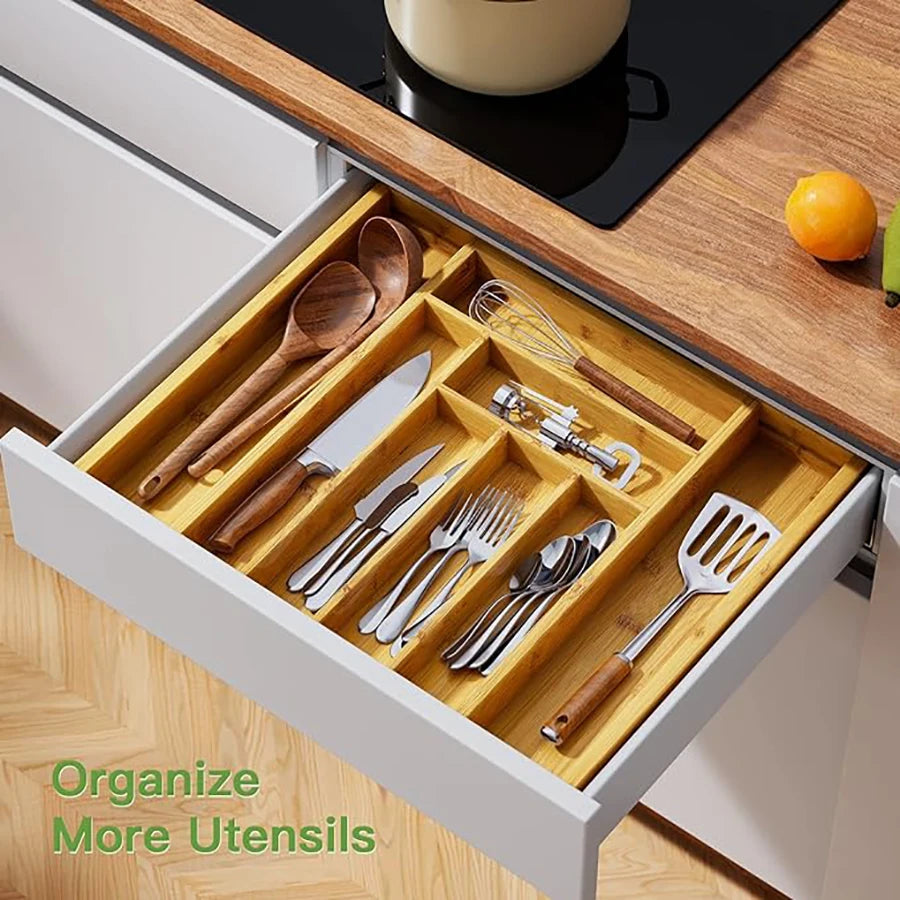 Bamboo Kitchen Drawer Organizer – Custom Fit Cutlery Rack