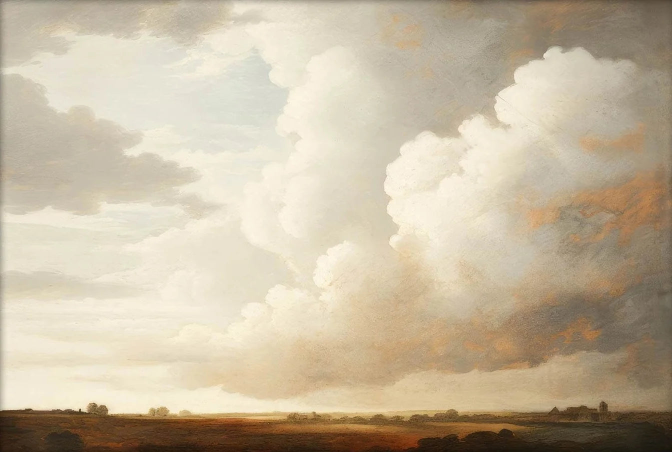 Sky Landscape Canvas Painting – Vintage Clouds and Birds Wall Art Print for Any Room