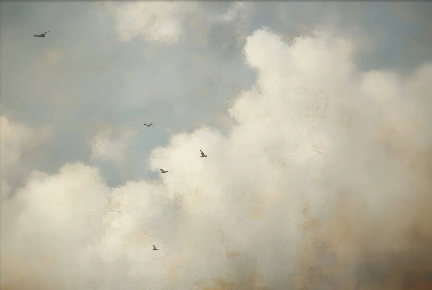 Sky Landscape Canvas Painting – Vintage Clouds and Birds Wall Art Print for Any Room