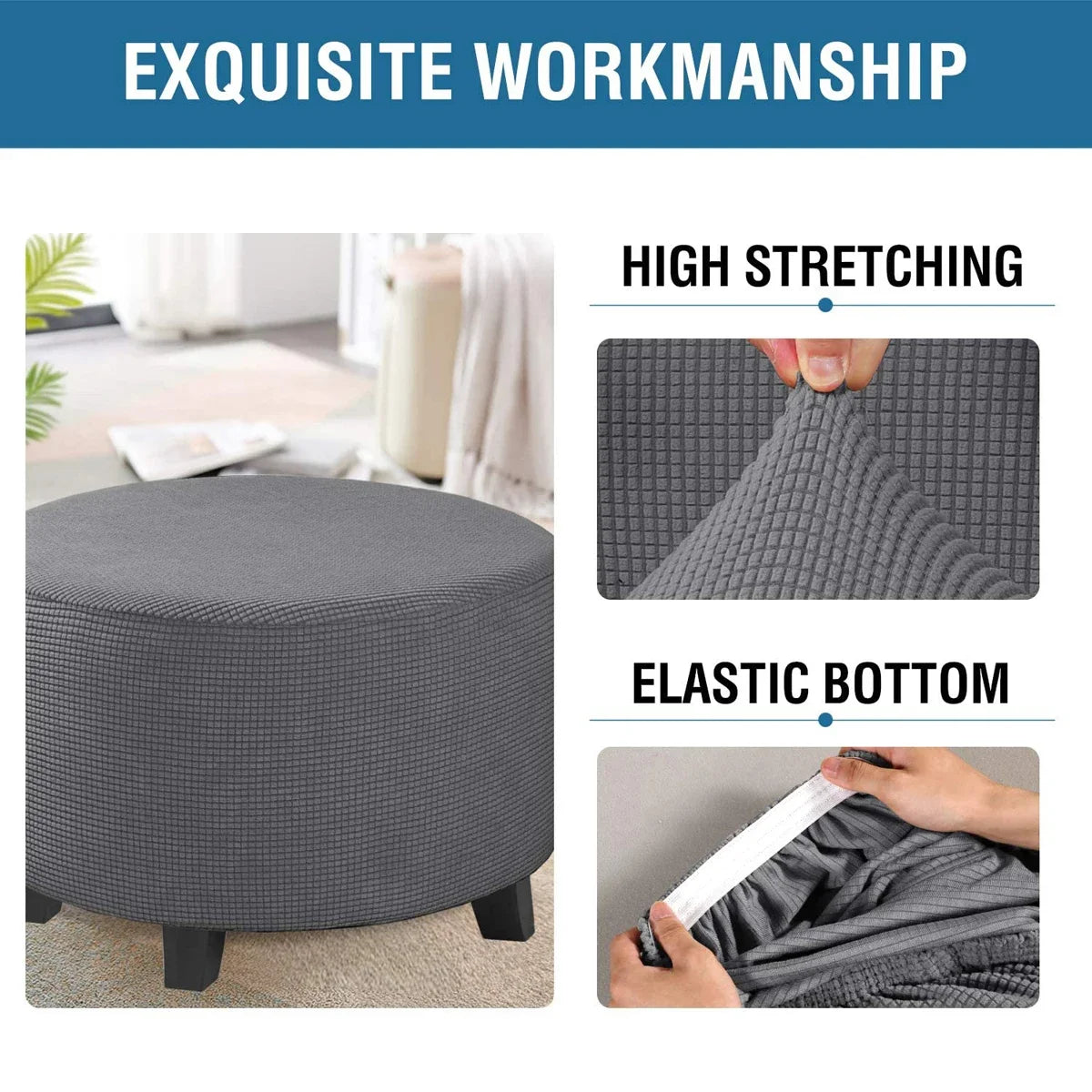 Stretchy Round Ottoman Slipcover – Durable Furniture Cover