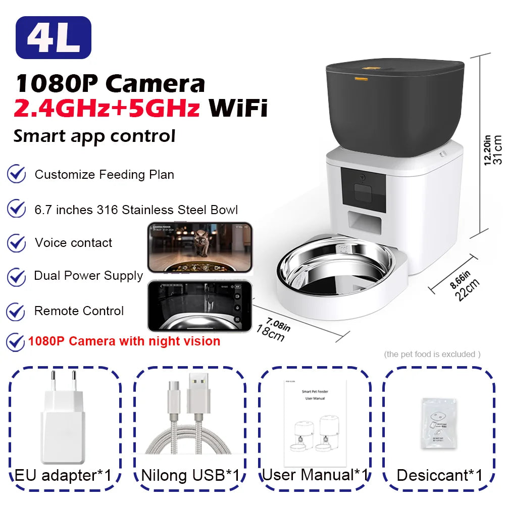 Automatic Cat & Dog Feeder – 8L with HD Camera & Tuya App