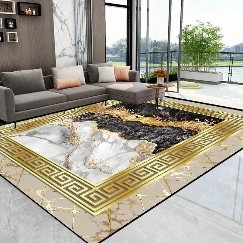 Abstract Gold Rug – Elegant Decor for Living Room