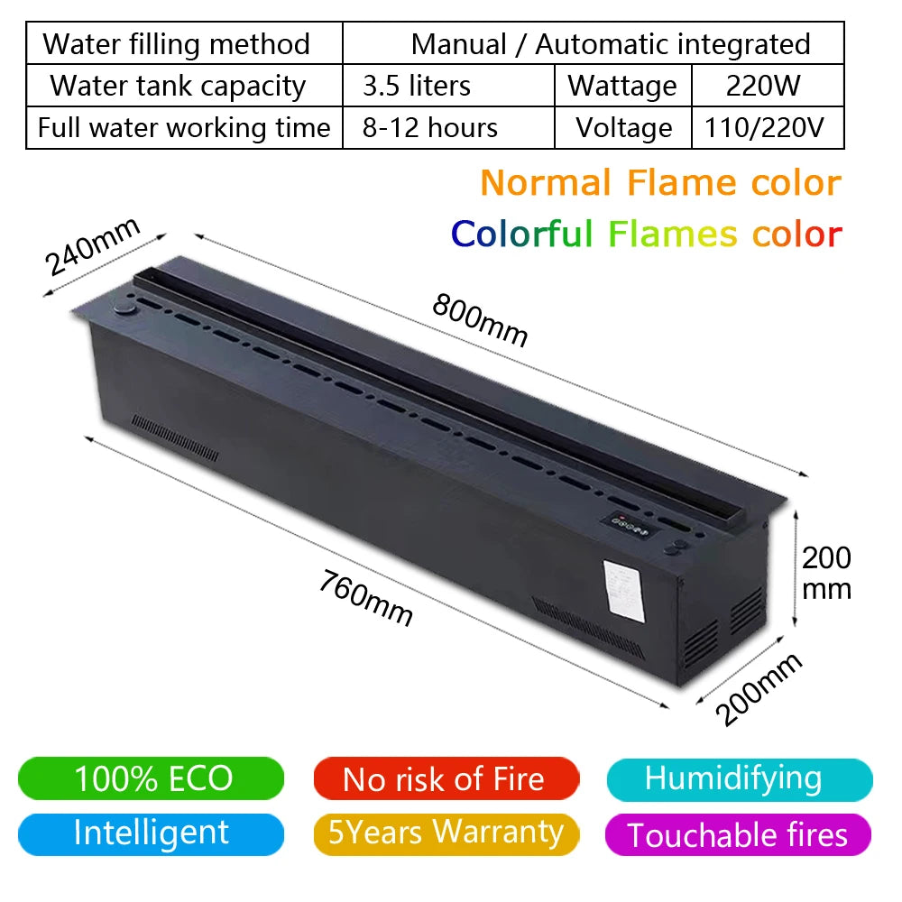 Smart 3D Fireplace Humidifier – LED Flame & Crackling Sound