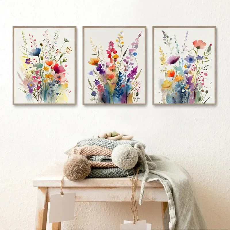 Watercolor Wildflower Poster – Colorful Floral Prints on Canvas for Modern Boho Wall Decor