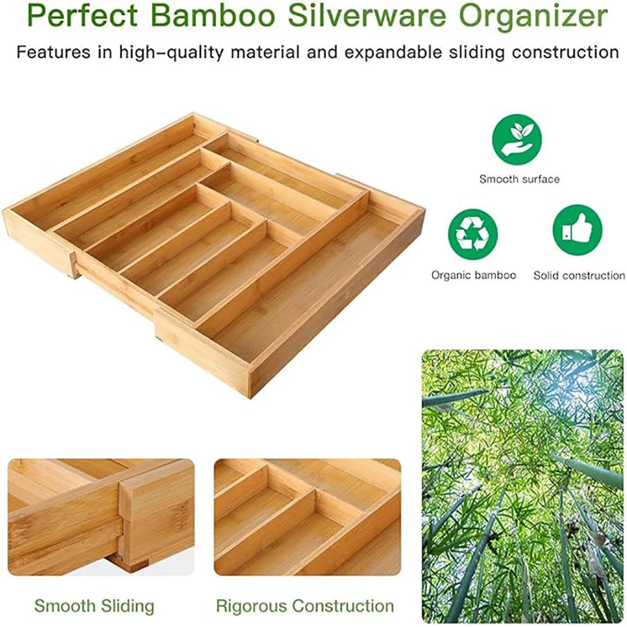 Bamboo Kitchen Drawer Organizer – Custom Fit Cutlery Rack