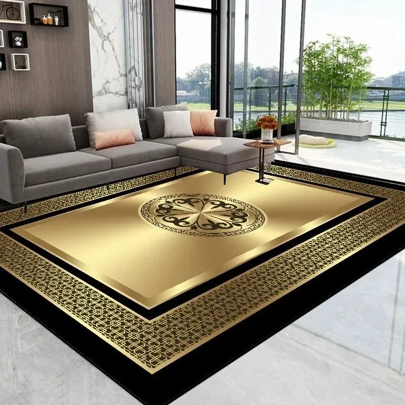 Abstract Gold Rug – Elegant Decor for Living Room