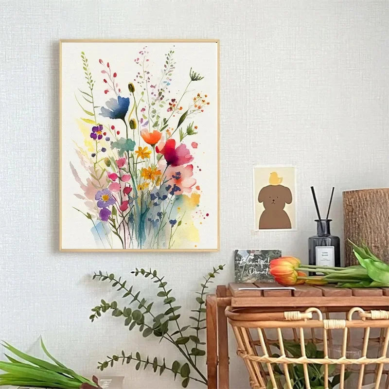 Watercolor Wildflower Poster – Colorful Floral Prints on Canvas for Modern Boho Wall Decor