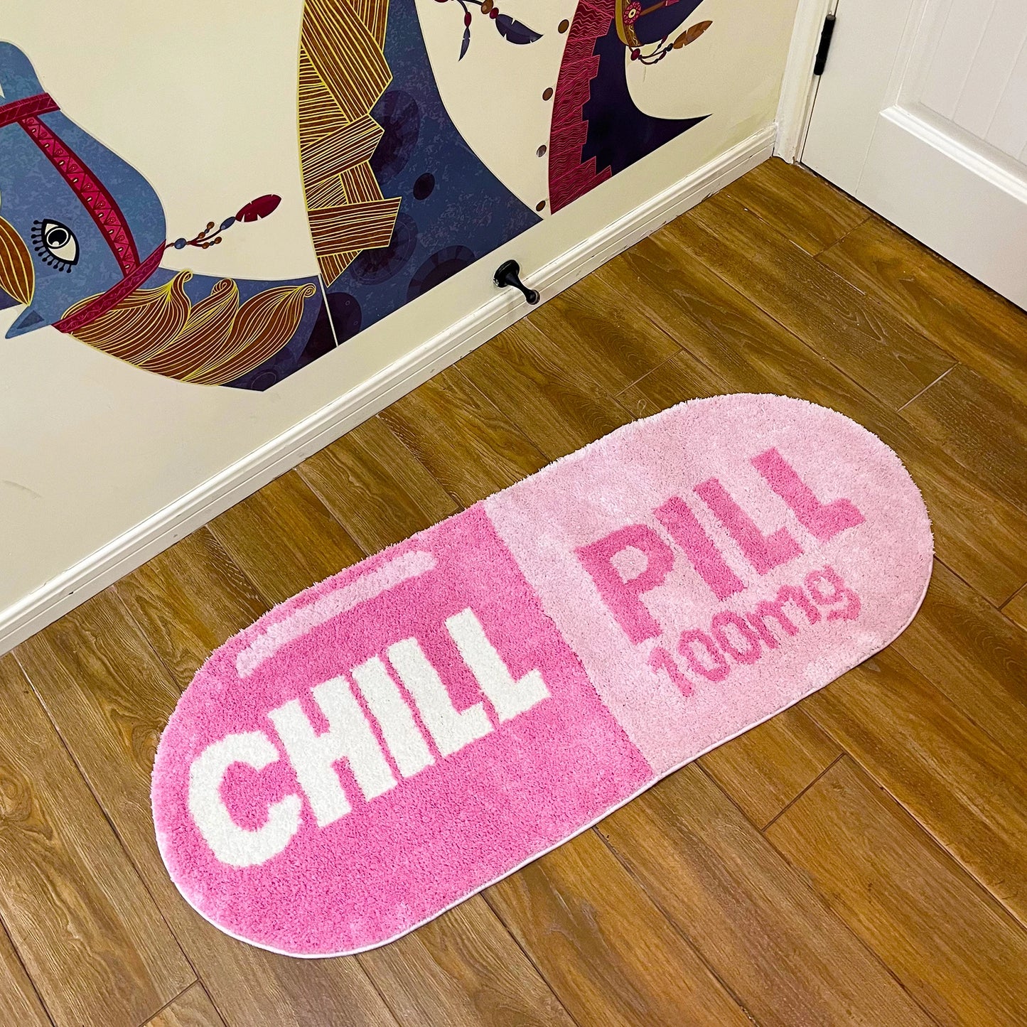 Chill Pill Tufted Rug – Pink Oval Anti-Slip Mat