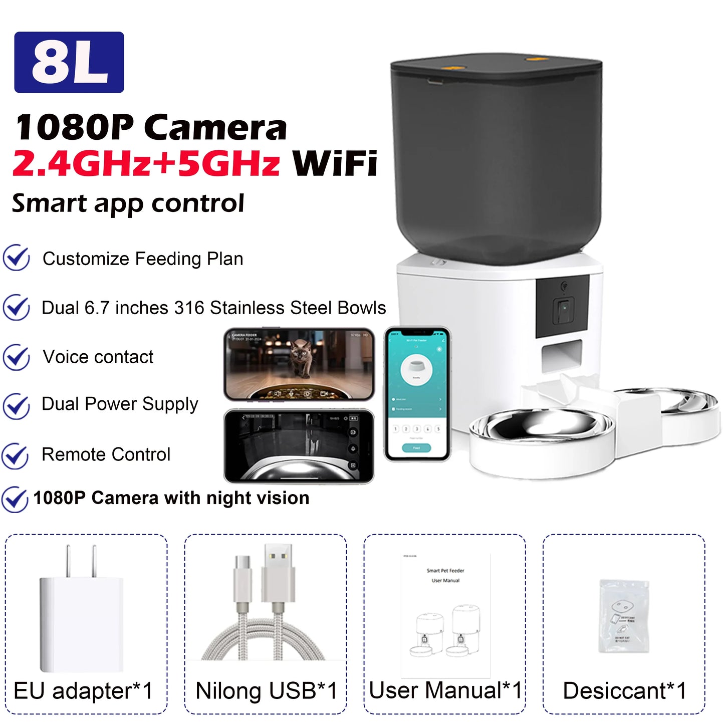 Automatic Cat & Dog Feeder – 8L with HD Camera & Tuya App