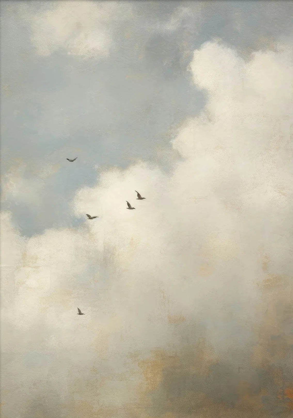 Sky Landscape Canvas Painting – Vintage Clouds and Birds Wall Art Print for Any Room