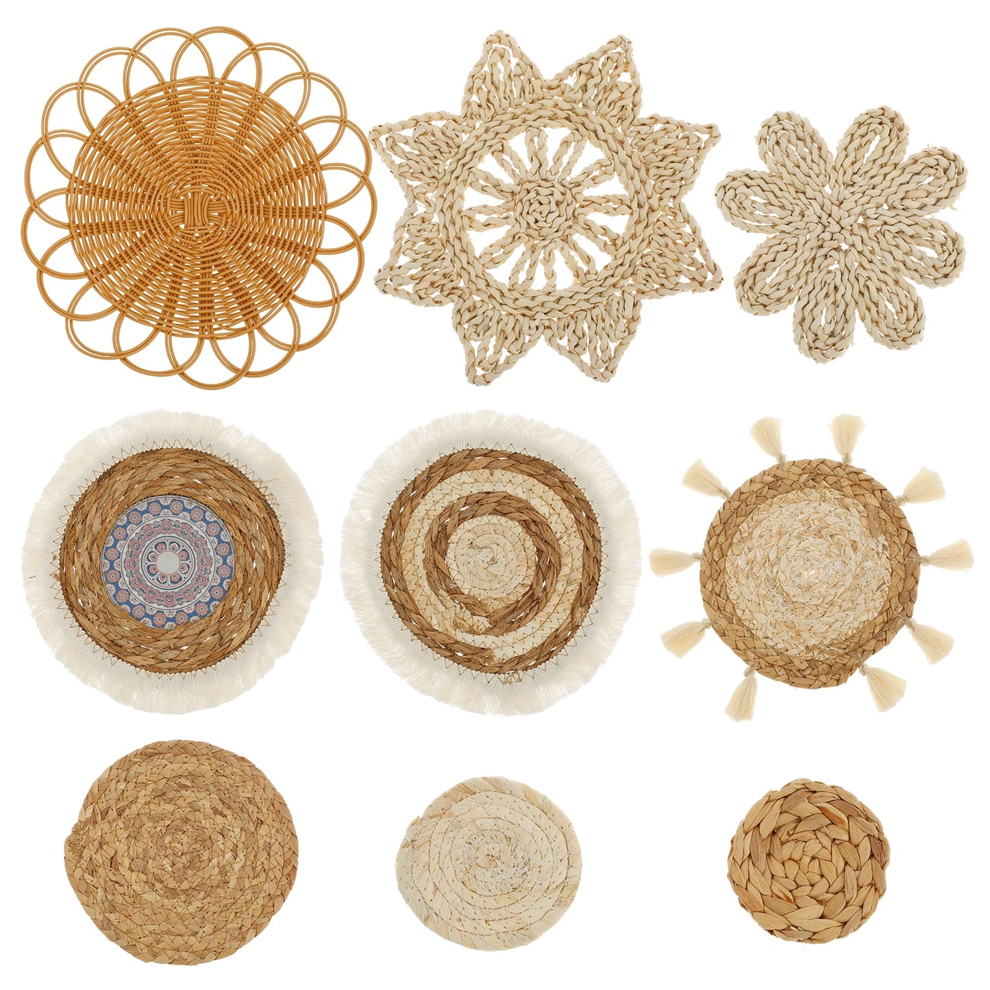 Boho Wall Hanging Basket Decor – 9-Piece Handmade Natural Wall Art for Bedroom & Living Room