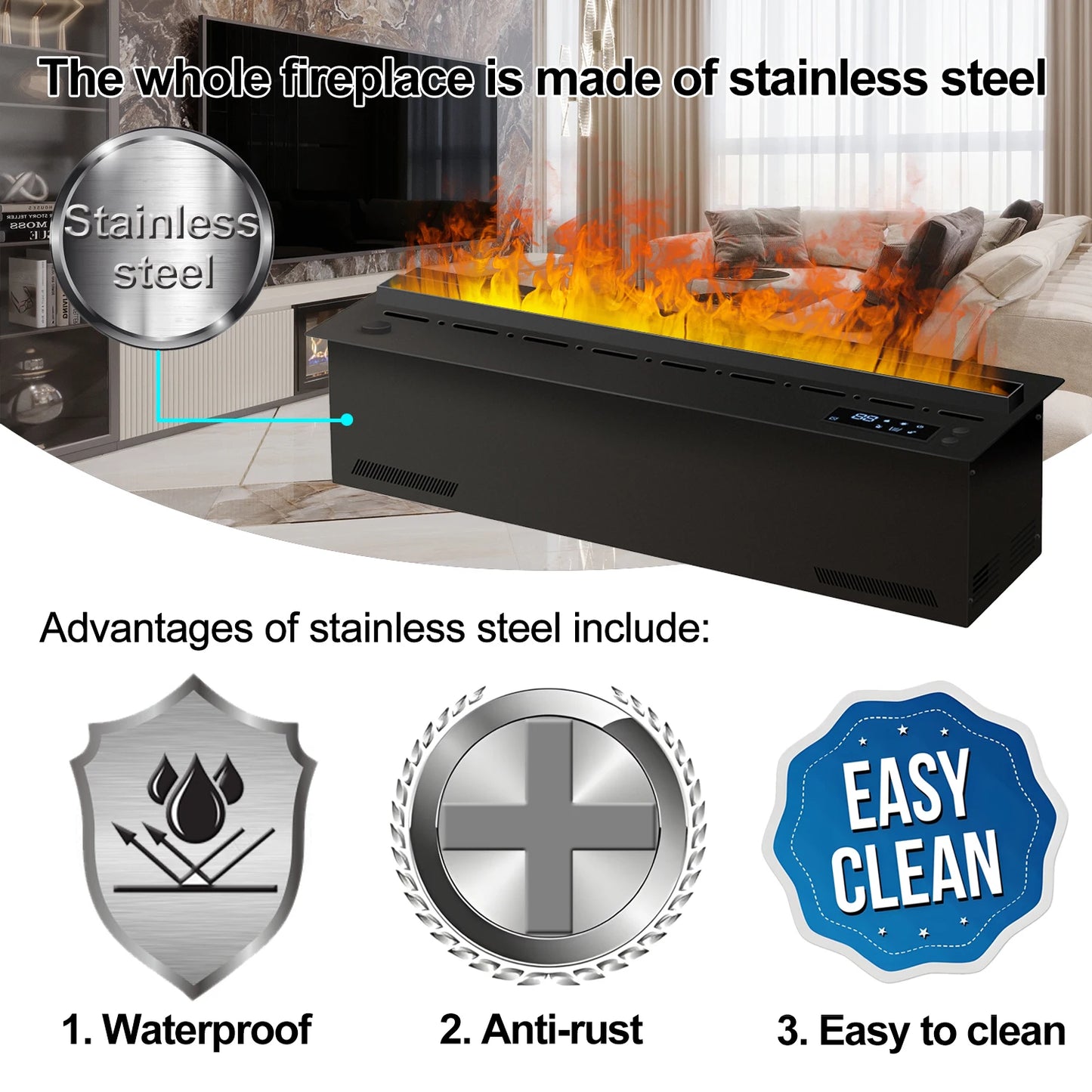 Smart 3D Fireplace Humidifier – LED Flame & Crackling Sound