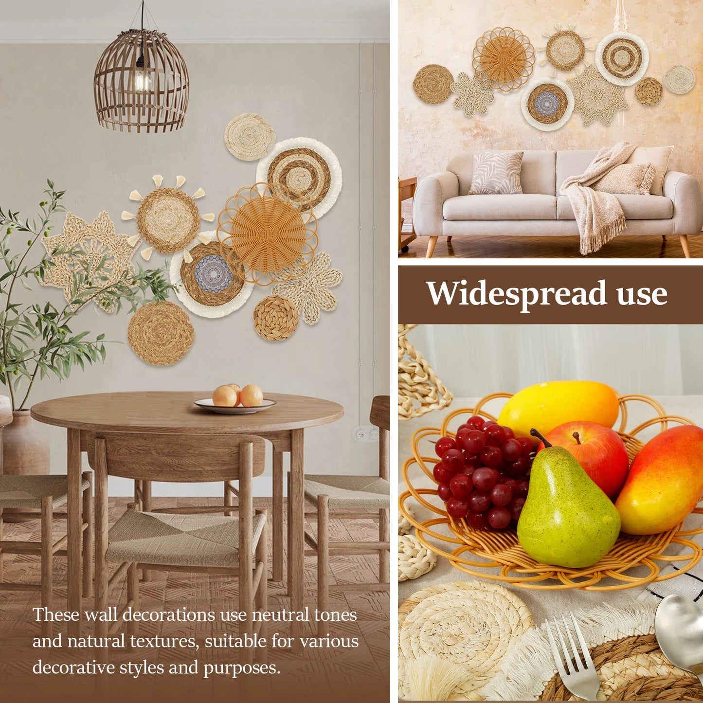 Boho Wall Hanging Basket Decor – 9-Piece Handmade Natural Wall Art for Bedroom & Living Room