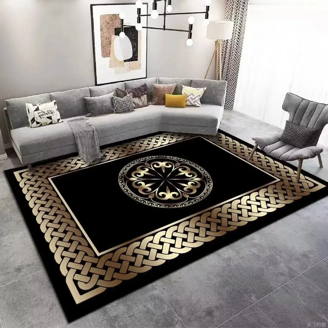 Abstract Gold Rug – Elegant Decor for Living Room