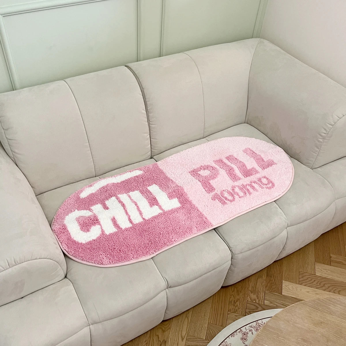 Chill Pill Tufted Rug – Pink Oval Anti-Slip Mat