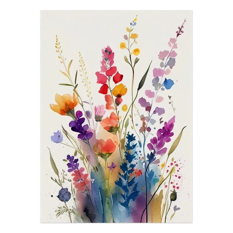 Watercolor Wildflower Poster – Colorful Floral Prints on Canvas for Modern Boho Wall Decor