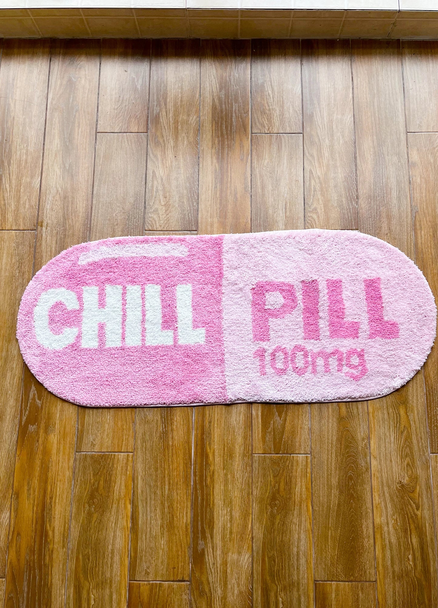 Chill Pill Tufted Rug – Pink Oval Anti-Slip Mat