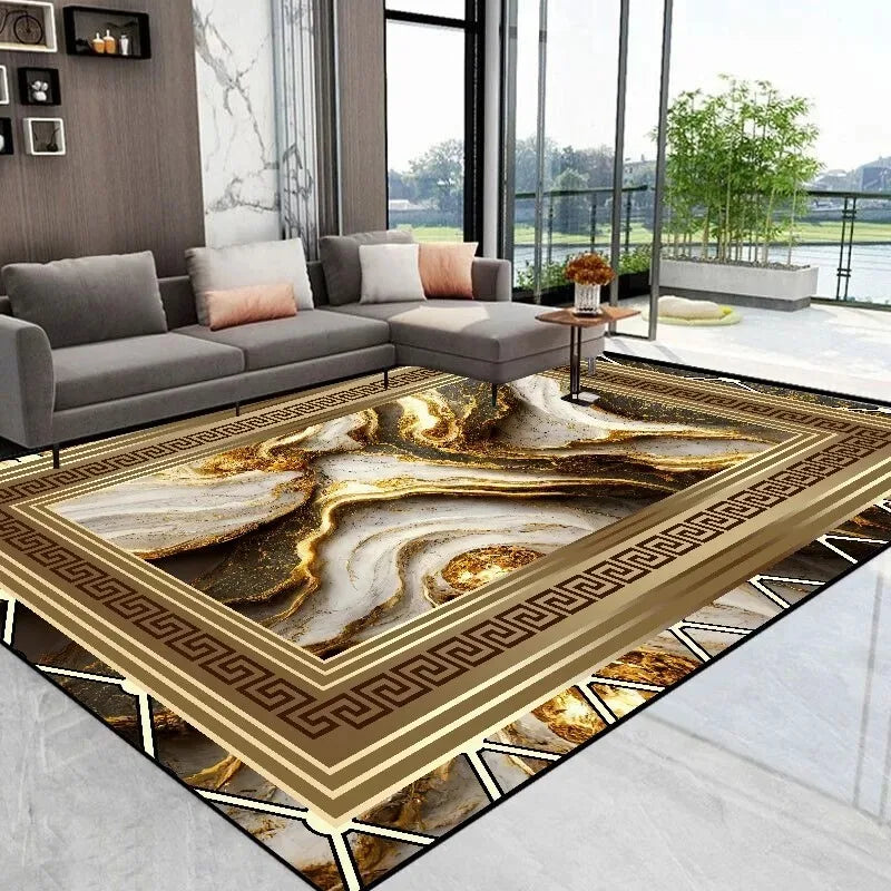 Abstract Gold Rug – Elegant Decor for Living Room