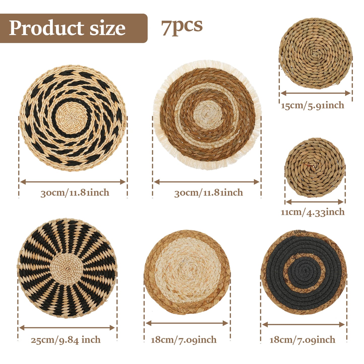Boho Wall Hanging Basket Decor – 9-Piece Handmade Natural Wall Art for Bedroom & Living Room
