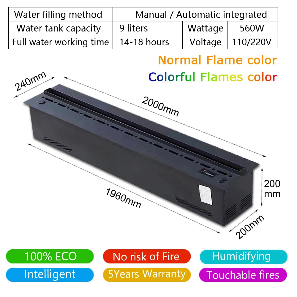 Smart 3D Fireplace Humidifier – LED Flame & Crackling Sound