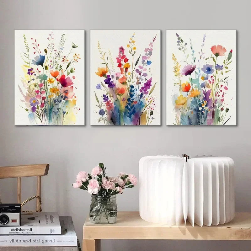 Watercolor Wildflower Poster – Colorful Floral Prints on Canvas for Modern Boho Wall Decor