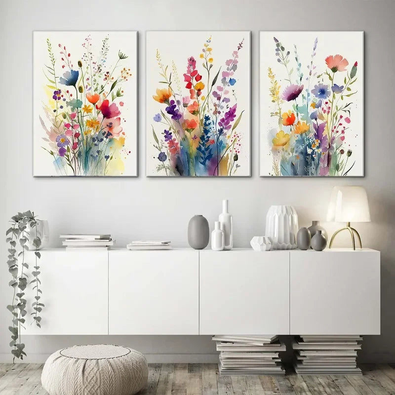 Watercolor Wildflower Poster – Colorful Floral Prints on Canvas for Modern Boho Wall Decor