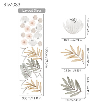 Boho Leaves Botanical DIY Wall Decals – Vinyl Mural Stickers for Home Decoration