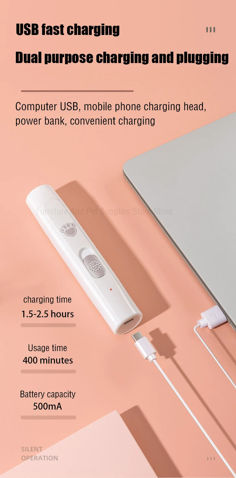 Electric Dog Nail Grinder – USB Rechargeable & Painless